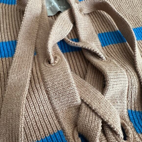 Everlane The Lace-Up Smock Sweater Chestnut Blue Stripe L - Picture 3 of 9